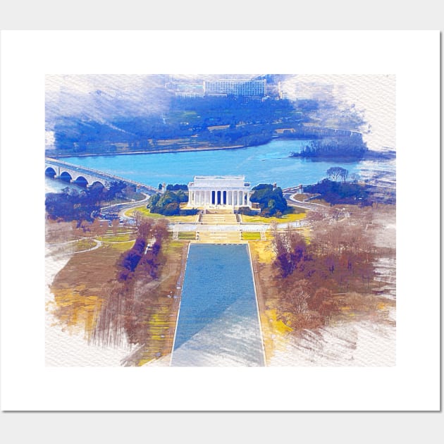 National Mall, Lincoln Memorial Watercolor Wall Art by DingyDesigns